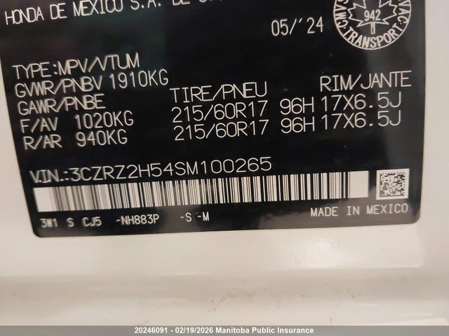 3CZRZ2H54SM100265 Honda HR-V SPORT
