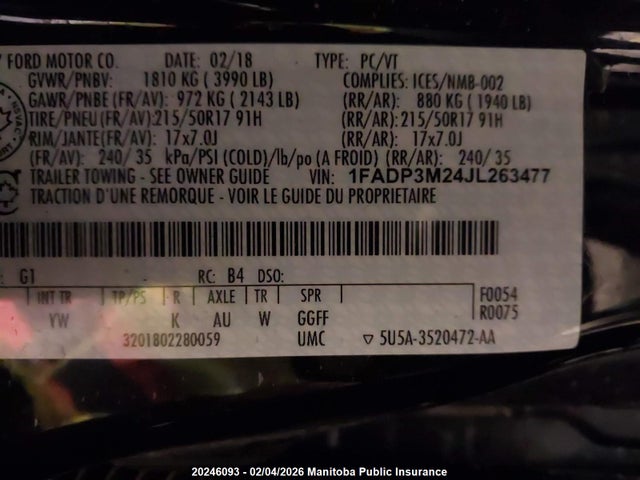 1FADP3M24JL263477 Ford FOCUS SEL