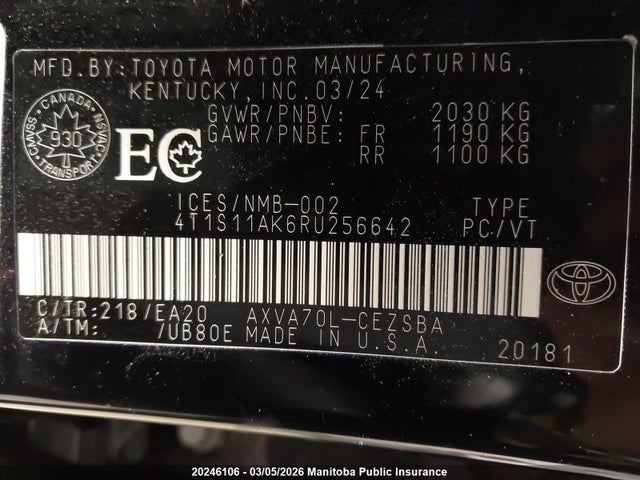 4T1S11AK6RU256642 Toyota CAMRY SE