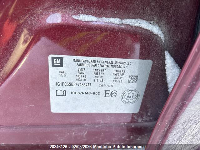 1G1PC5SB8F7135477 Chevrolet Cruze Lt Turbo