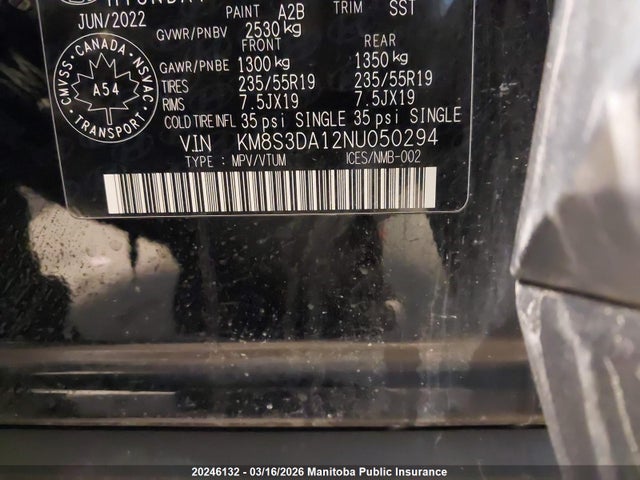 Aukcja sprzedaży 2022 Hyundai Santa Fe Preferred Hybrid, vin: KM8S3DA12NU050294, numer aukcji: 20246132