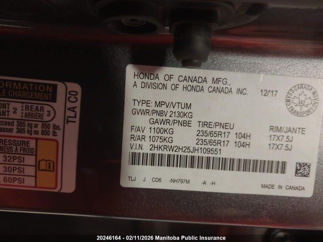 2HKRW2H25JH109551 Honda CR-V LX