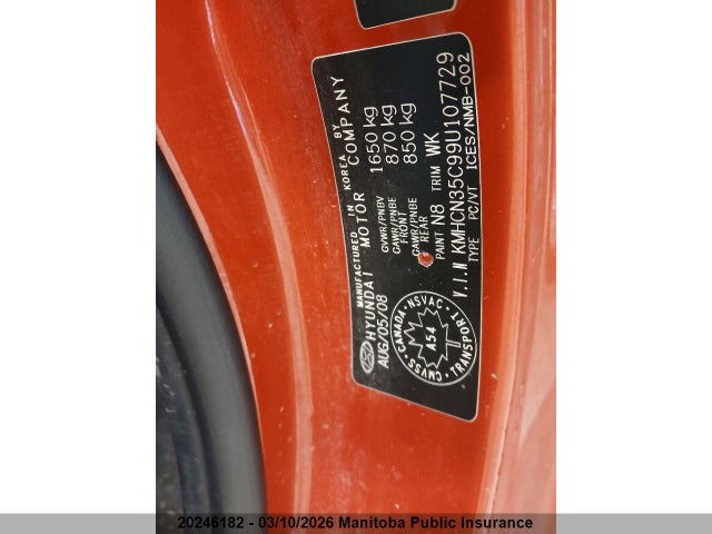 Продажа на аукционе авто 2009 Hyundai Accent Sport, vin: KMHCN35C99U107729, номер лота: 20246182
