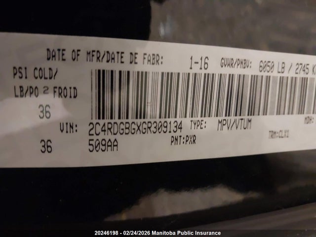 2C4RDGBGXGR309134 Dodge Grand Caravan Se