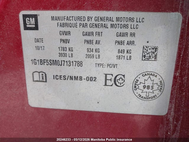1G1BF5SM0J7131788 Chevrolet Cruze Premier Turbo