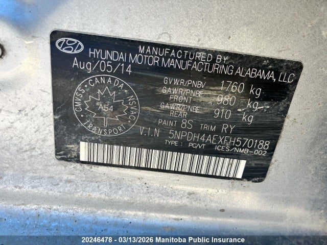 Aukcja sprzedaży 2015 Hyundai Elantra Gl, vin: 5NPDH4AEXFH570188, numer aukcji: 20246478