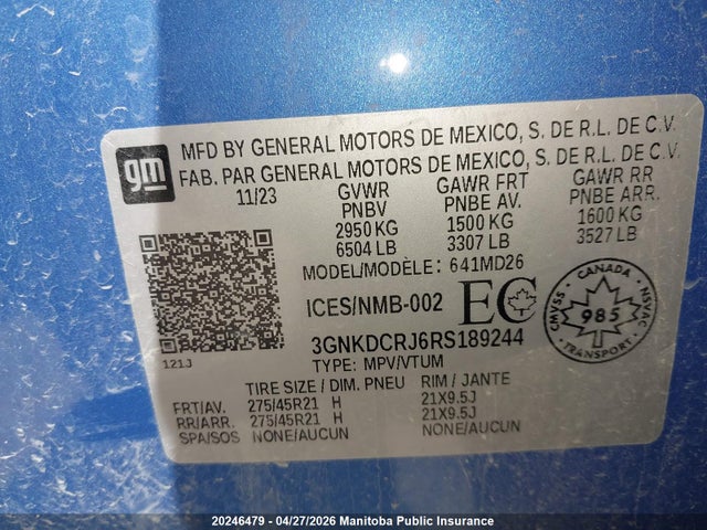 Aukcja sprzedaży 2024 Chevrolet Blazer Bev Rs, vin: 3GNKDCRJ6RS189244, numer aukcji: 20246479