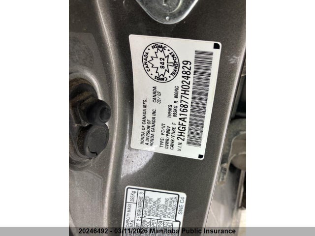 Продажа на аукционе авто 2007 Honda Civic Ex, vin: 2HGFA16877H024829, номер лота: 20246492