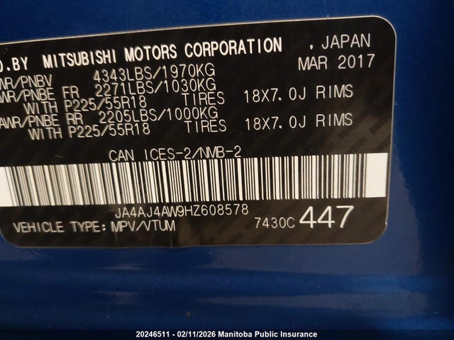 JA4AJ4AW9HZ608578 Mitsubishi Rvr Gt