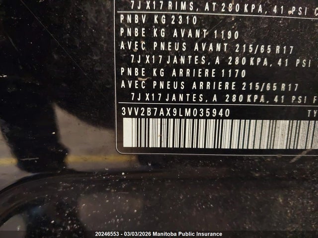 3VV2B7AX9LM035940 Volkswagen Tiguan Comfortline 2.0 Tsi