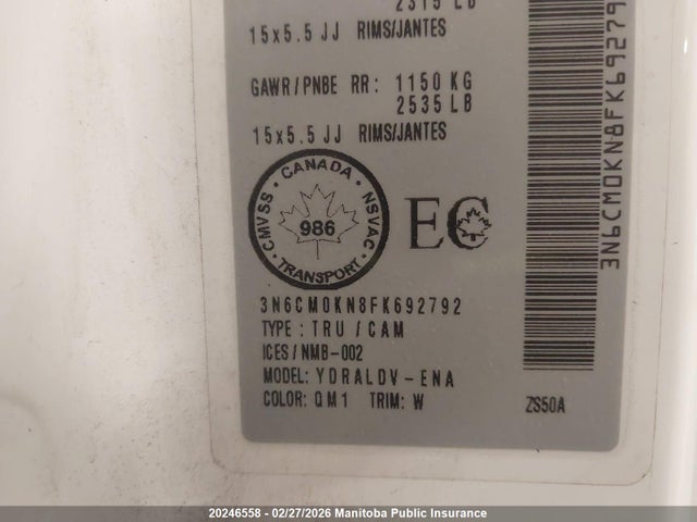 3N6CM0KN8FK692792 Nissan Nv 200 S Cargo Van