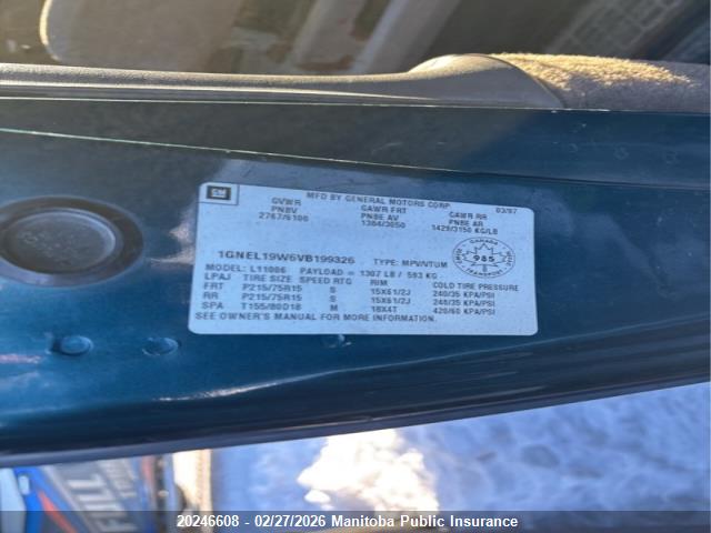 Aukcja sprzedaży 1997 Chevrolet Astro Lt (1996 +), vin: 1GNEL19W6VB199326, numer aukcji: 20246608