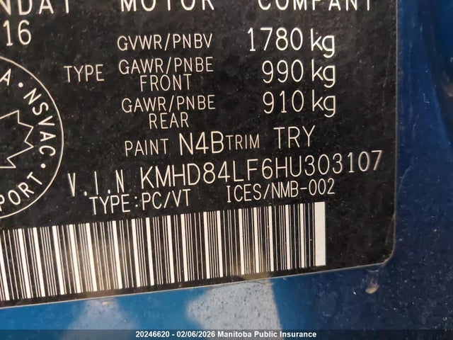 KMHD84LF6HU303107 Hyundai ELANTRA GL