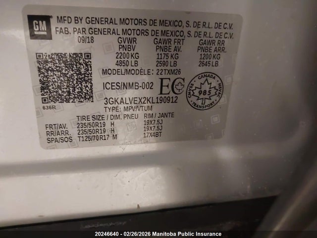 3GKALVEX2KL190912 GMC Terrain Slt 2.0t