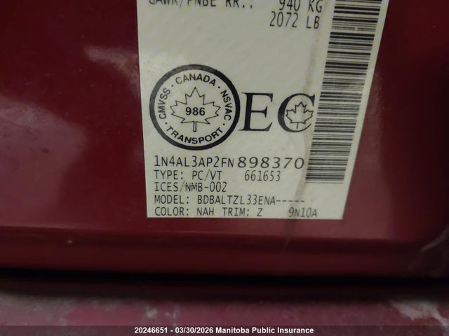 1N4AL3AP2FN898370 Nissan Altima 2.5 Sl