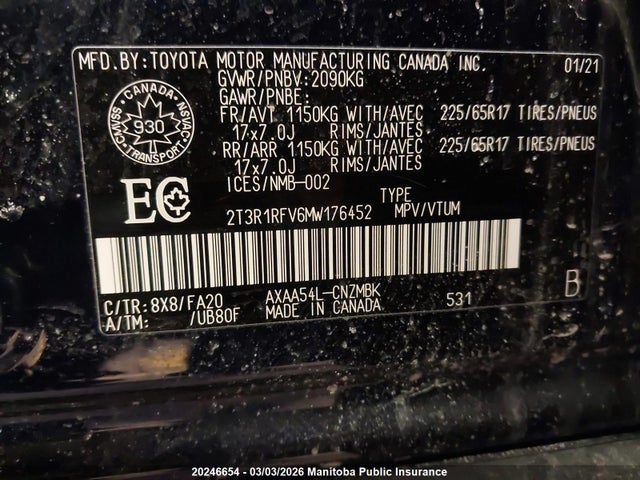 2T3R1RFV6MW176452 Toyota Rav4 Xle