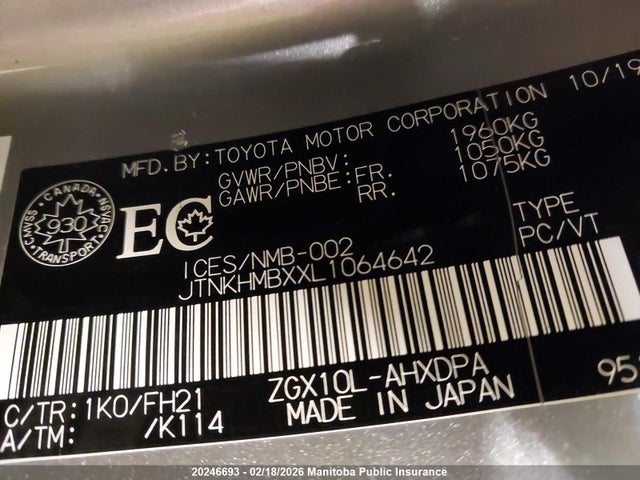 JTNKHMBXXL1064642 Toyota C-HR LE