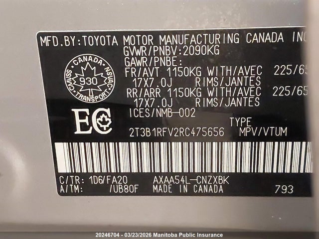 20246704 :رقم المزاد ، 2T3B1RFV2RC475656 vin ، 2024 Toyota Rav4 Le مزاد بيع
