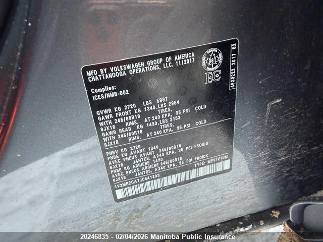 Volkswagen Atlas 2018 1V2MR2CA7JC541293 Image 9