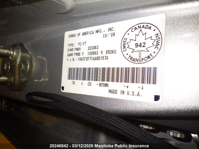 Aukcja sprzedaży 2010 Honda Accord Ex, vin: 1HGCP2F71AA801574, numer aukcji: 20246842