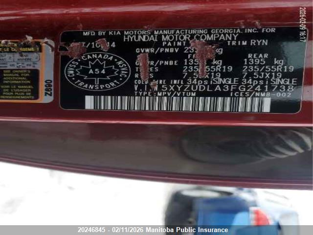 5XYZUDLA3FG241738 Hyundai Santa Fe Sport 2.0t