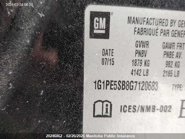 1G1PE5SB8G7120683 Chevrolet Cruze Lt Turbo