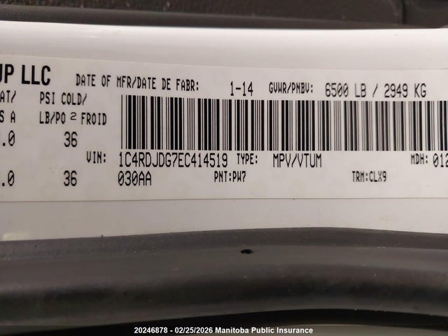 1C4RDJDG7EC414519 Dodge DURANGO LIMITED