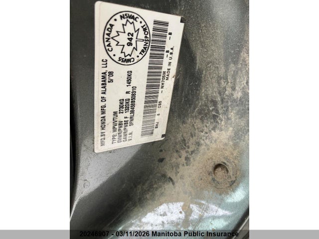 20246907 :رقم المزاد ، 5FNRL38458B508310 vin ، 2008 Honda Odyssey Ex مزاد بيع