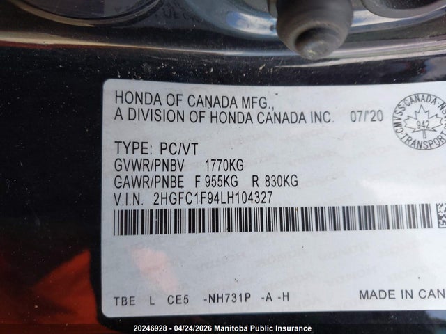 2HGFC1F94LH104327 Honda Civic Touring