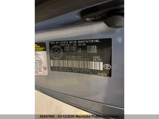 2004 Toyota Camry Solara Sle V6 მანქანა იყიდება აუქციონზე, vin: 4T1FA38P24U033215, აუქციონის ნომერი: 20247000