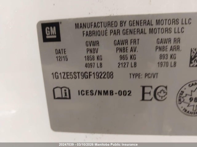 1G1ZE5ST9GF192208 Chevrolet MALIBU LT
