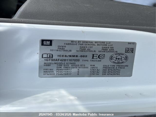 20247045 :رقم المزاد ، 1GTS8AF42D1167039 vin ، 2013 Gmc Savana 1500 Cargo Van مزاد بيع