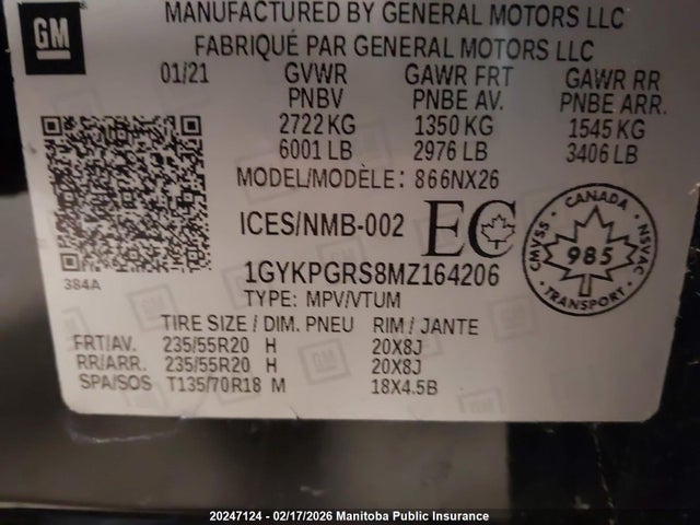 1GYKPGRS8MZ164206 Cadillac XT6 SPORT