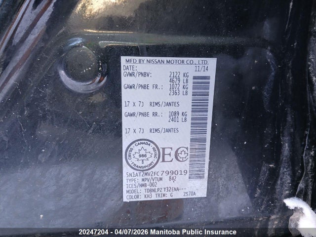 Продажа на аукционе авто 2015 Nissan Rogue S, vin: 5N1AT2MV2FC799019, номер лота: 20247204