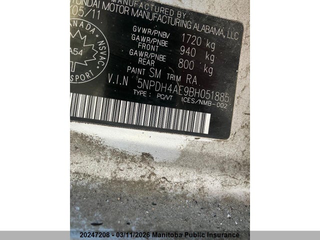 Aukcja sprzedaży 2011 Hyundai Elantra Gl, vin: 5NPDH4AE9BH051885, numer aukcji: 20247208