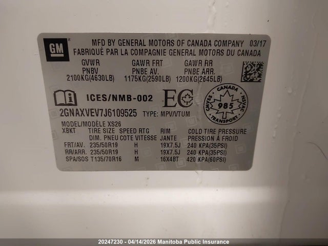 20247230 :رقم المزاد ، 2GNAXVEV7J6109525 vin ، 2018 Chevrolet Equinox Lt مزاد بيع