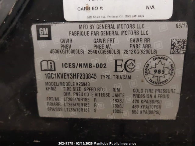 1GC1KVEY3HF230845 Chevrolet Silverado 2500 Hd Lt Crew Cab