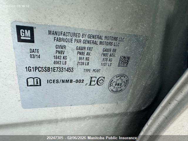 1G1PC5SB1E7331453 Chevrolet Cruze Lt Turbo