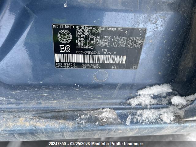 Продажа на аукционе авто 2011 Toyota Rav4, vin: 2T3ZF4DV6BW059457, номер лота: 20247350