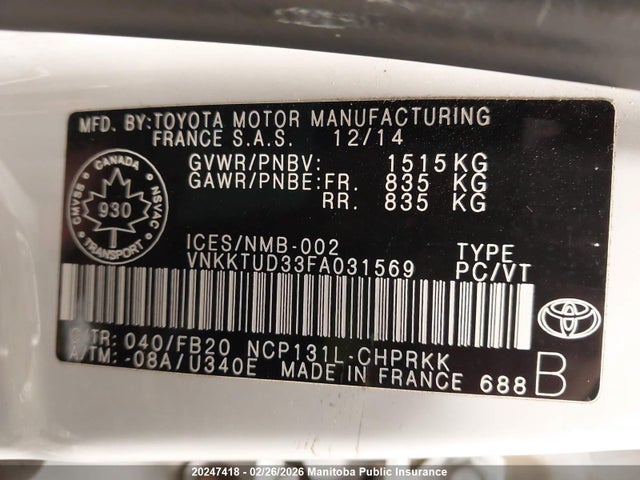 Toyota YARIS LE 2015 VNKKTUD33FA031569 Image 9