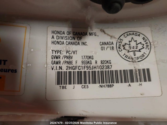 2HGFC1F95JH102387 Honda Civic Touring