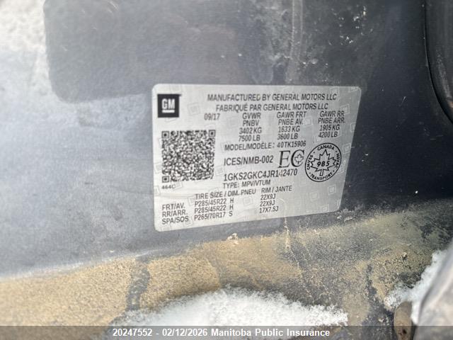 1GKS2GKC4JR142470 GMC Yukon Xl 1500 Slt