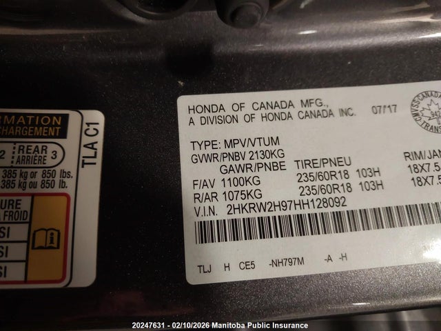 2HKRW2H97HH128092 Honda Cr-v Touring