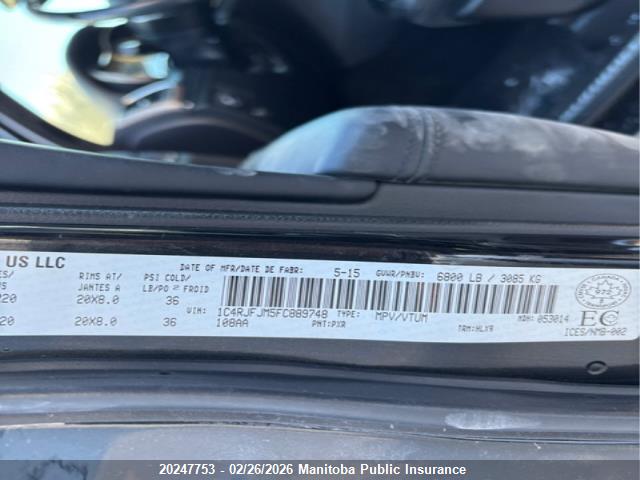 Продажа на аукционе авто 2015 Jeep Grand Cherokee Summit, vin: 1C4RJFJM5FC889748, номер лота: 20247753