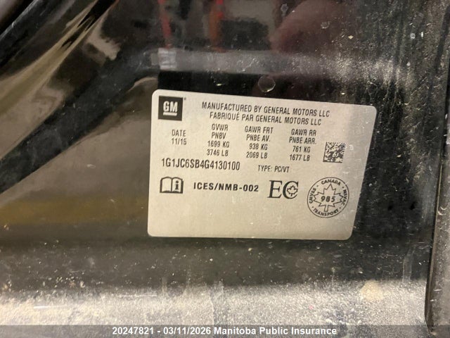 1G1JC6SB4G4130100 Chevrolet SONIC LT