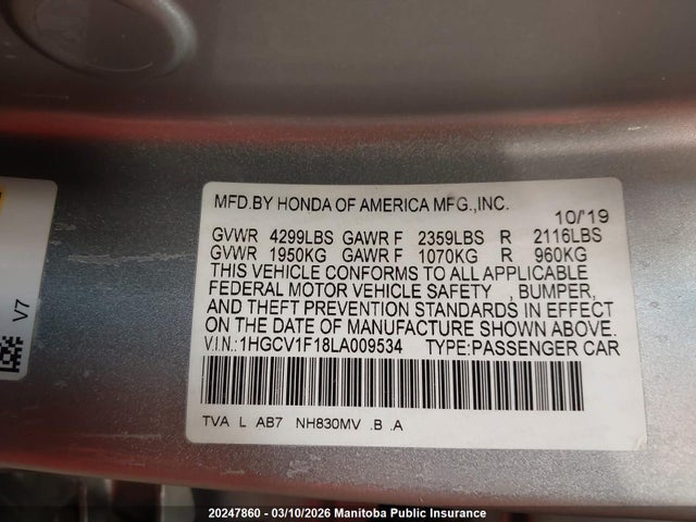 1HGCV1F18LA009534 Honda ACCORD LX