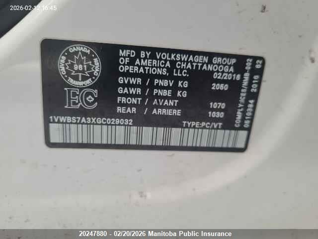 1VWBS7A3XGC029032 Volkswagen Passat 1.8 Tsi