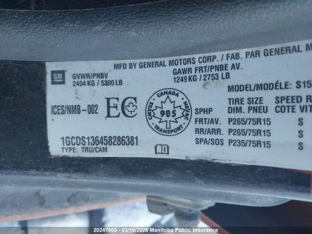Aukcja sprzedaży 2005 Chevrolet Colorado Ls Crew Cab, vin: 1GCDS136458286381, numer aukcji: 20247905