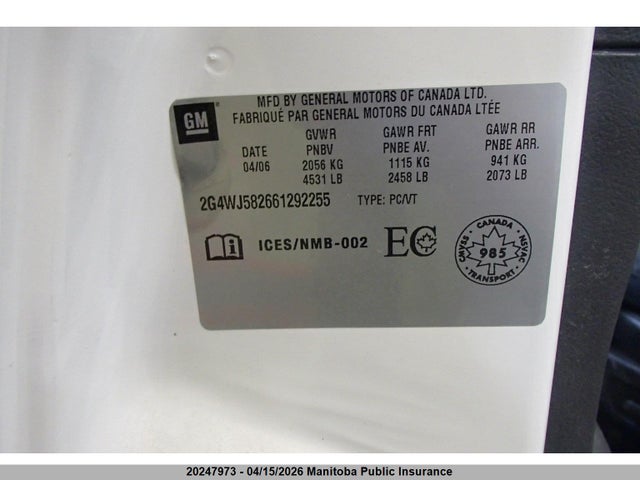 Aukcja sprzedaży 2006 Buick Allure Cxl, vin: 2G4WJ582661292255, numer aukcji: 20247973