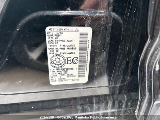 20247998 :رقم المزاد ، JN8AS5MT6DW039411 vin ، 2013 Nissan Rogue S مزاد بيع